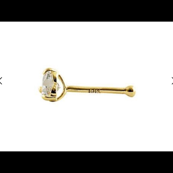 Nice 14K Solid Yellow Gold CZ Heart Nose Stud Bone - Picture 2 of 4